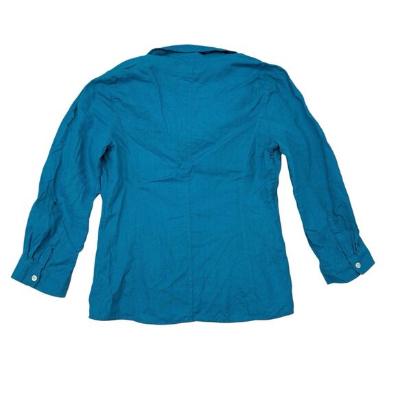 Talbots Linen Top Size 6 Blue Button Front Summer Thin Knit Beach 3/4 Sleeves - Picture 2 of 9